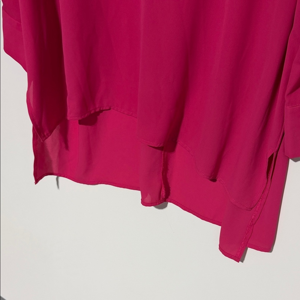 Eloquii Hot Pink Long Sleeve Blouse V-Neck Roll Tab Sleeves Size 16 - Picture 7 of 10